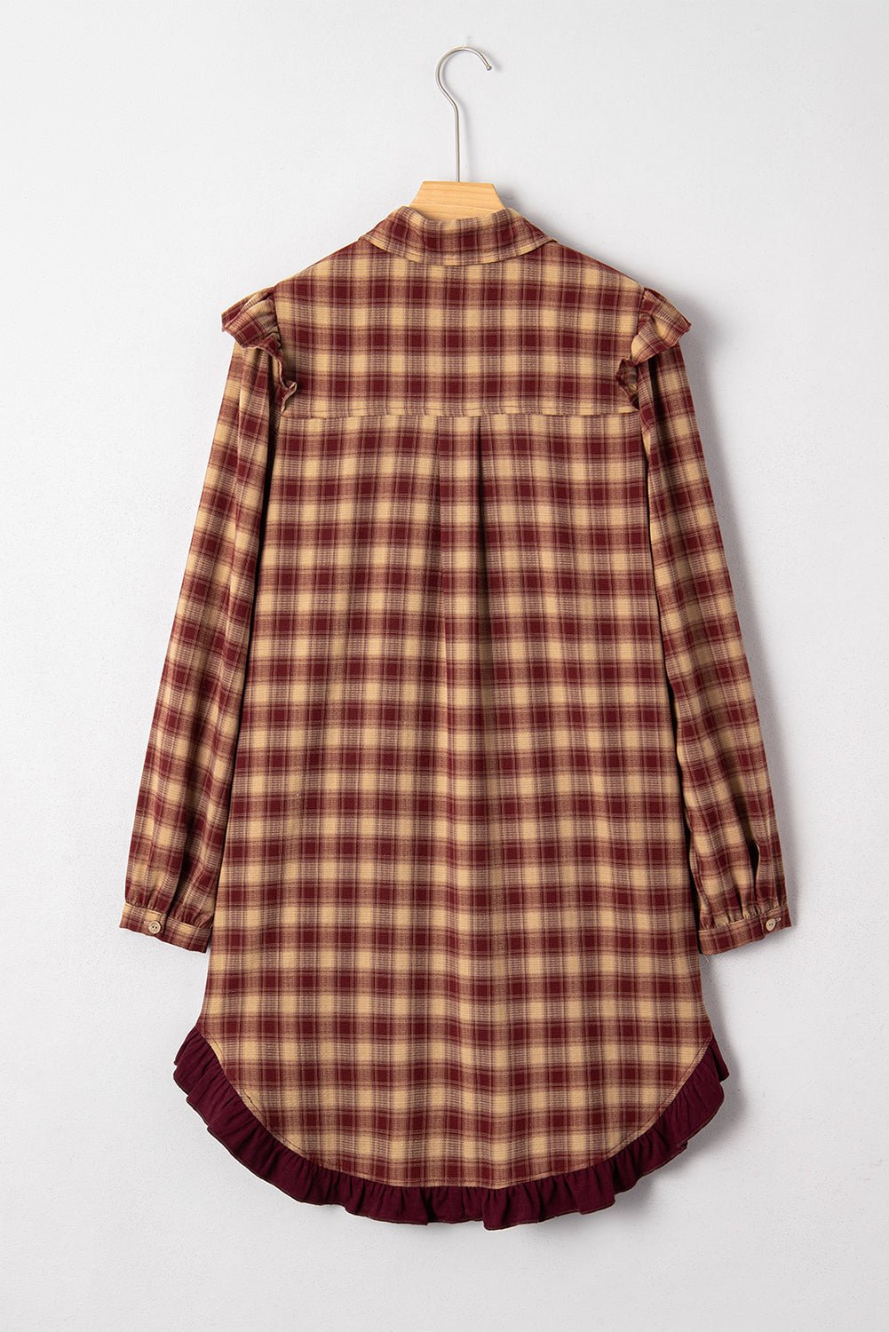 Plaid Patchwork Ruffle Long Sleeve Mini Dress - Rooted & Reckless Co.