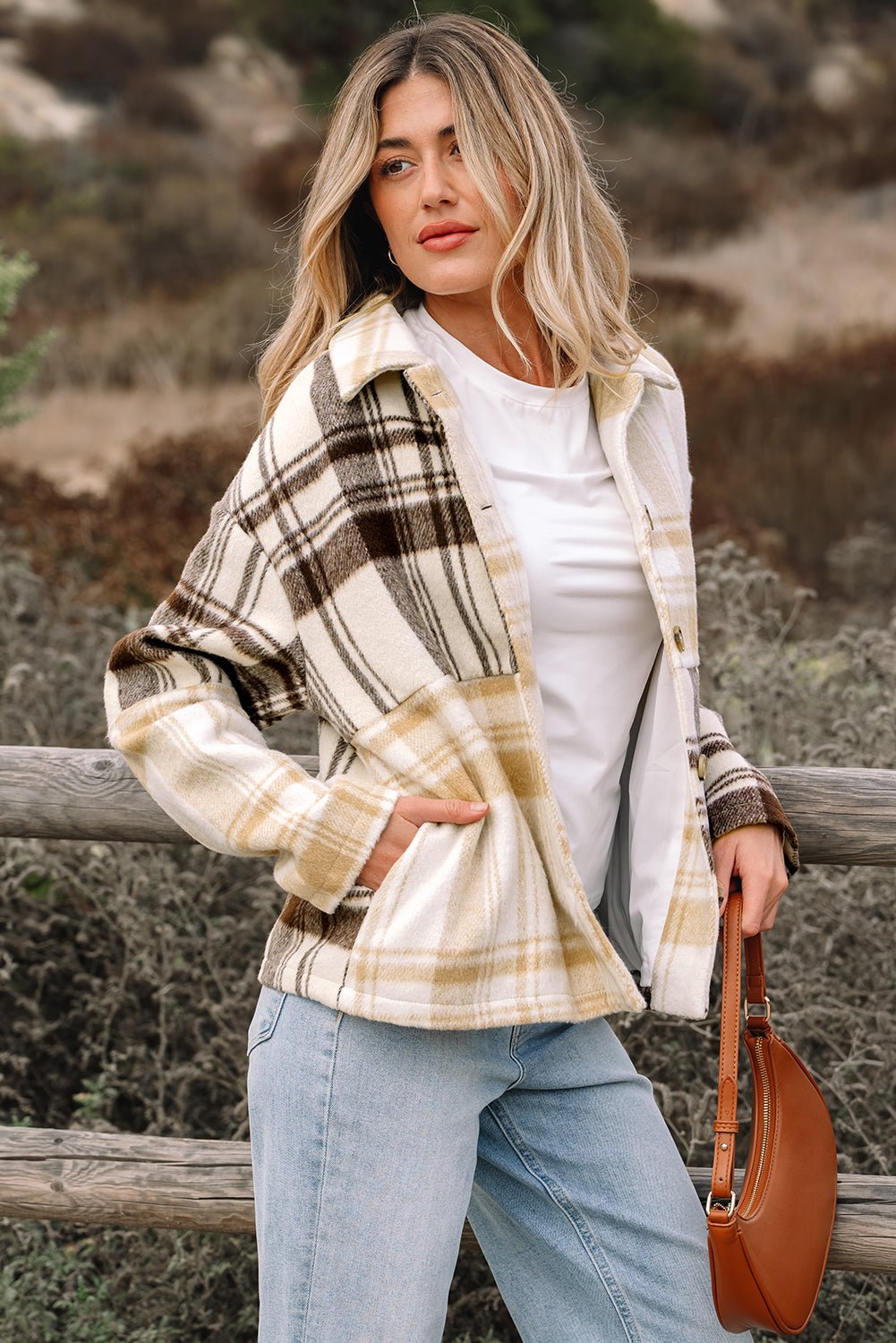 Plaid Patchwork Side Pocket Button-Up Shacket - Rooted & Reckless Co.