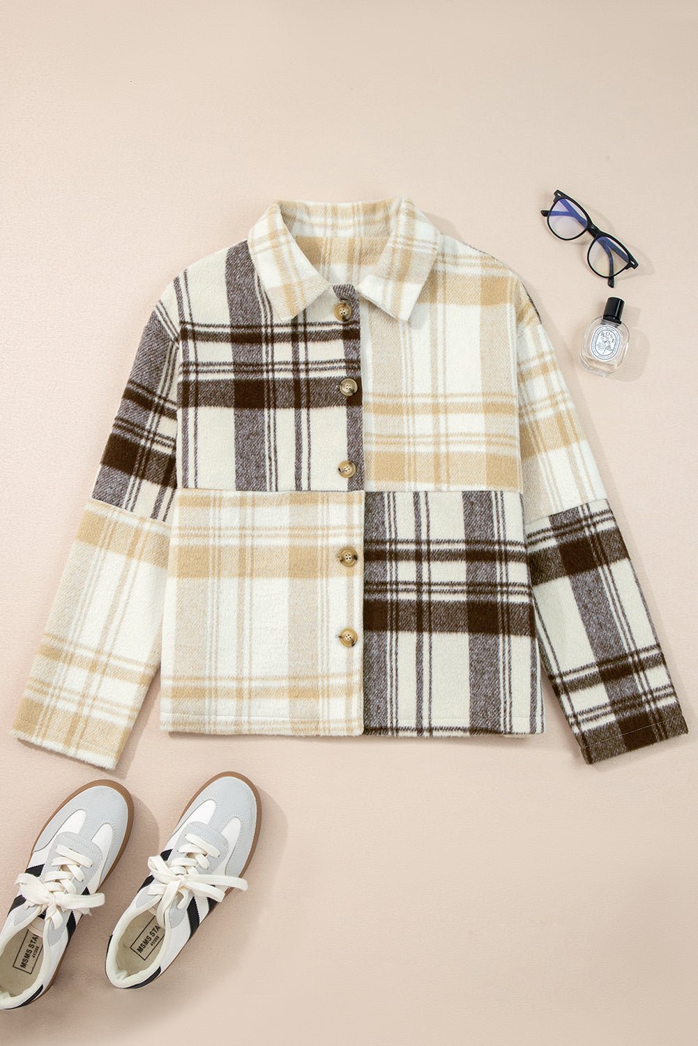 Plaid Patchwork Side Pocket Button-Up Shacket - Rooted & Reckless Co.