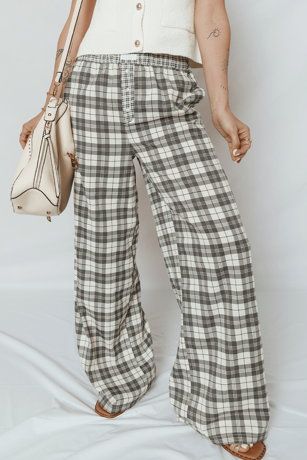 Plaid Patchwork Wide Leg Pants - Rooted & Reckless Co.