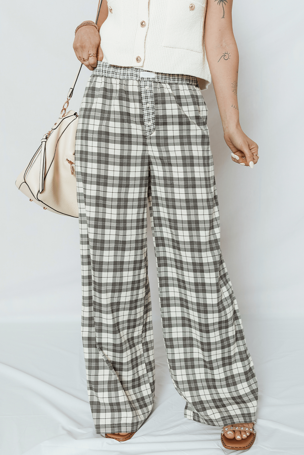 Plaid Patchwork Wide Leg Pants - Rooted & Reckless Co.