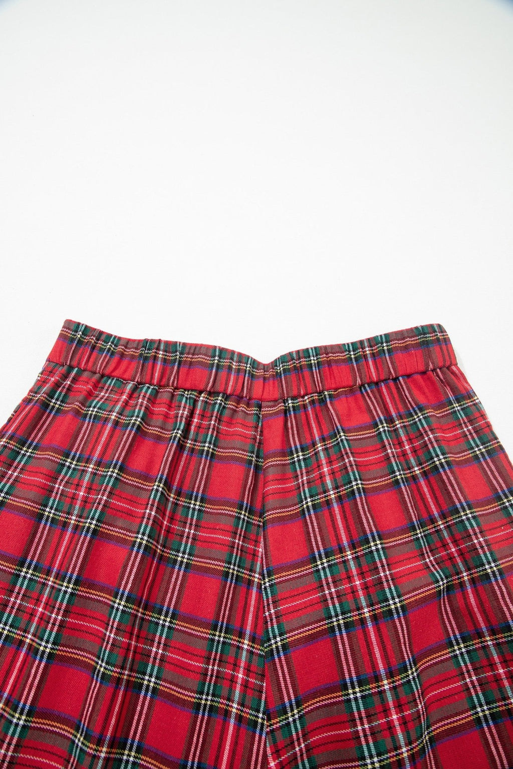 Plaid Pleated Elastic Waist Wide Leg Pants - Rooted & Reckless Co.