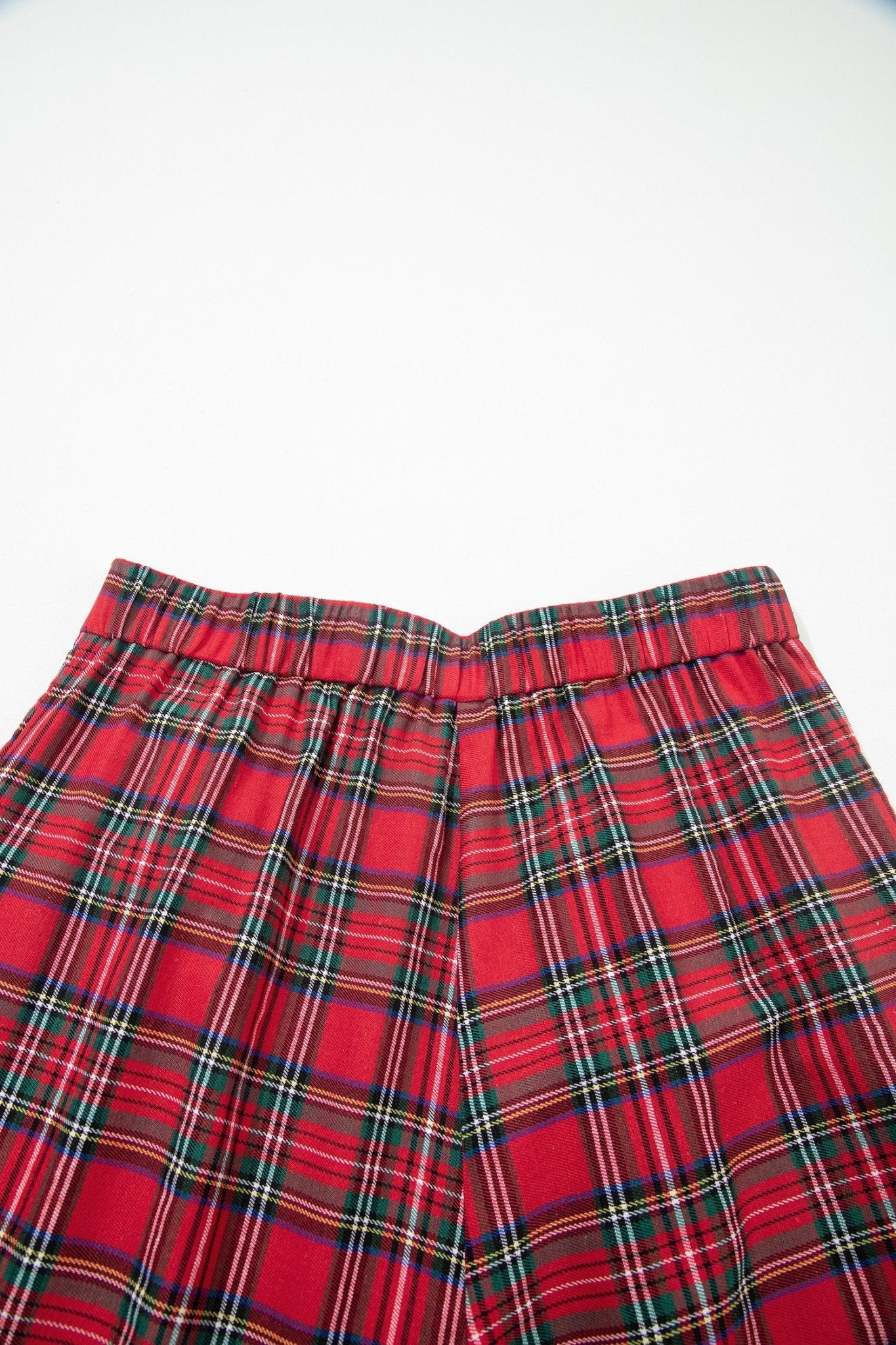 Plaid Pleated Elastic Waist Wide Leg Pants - Rooted & Reckless Co.