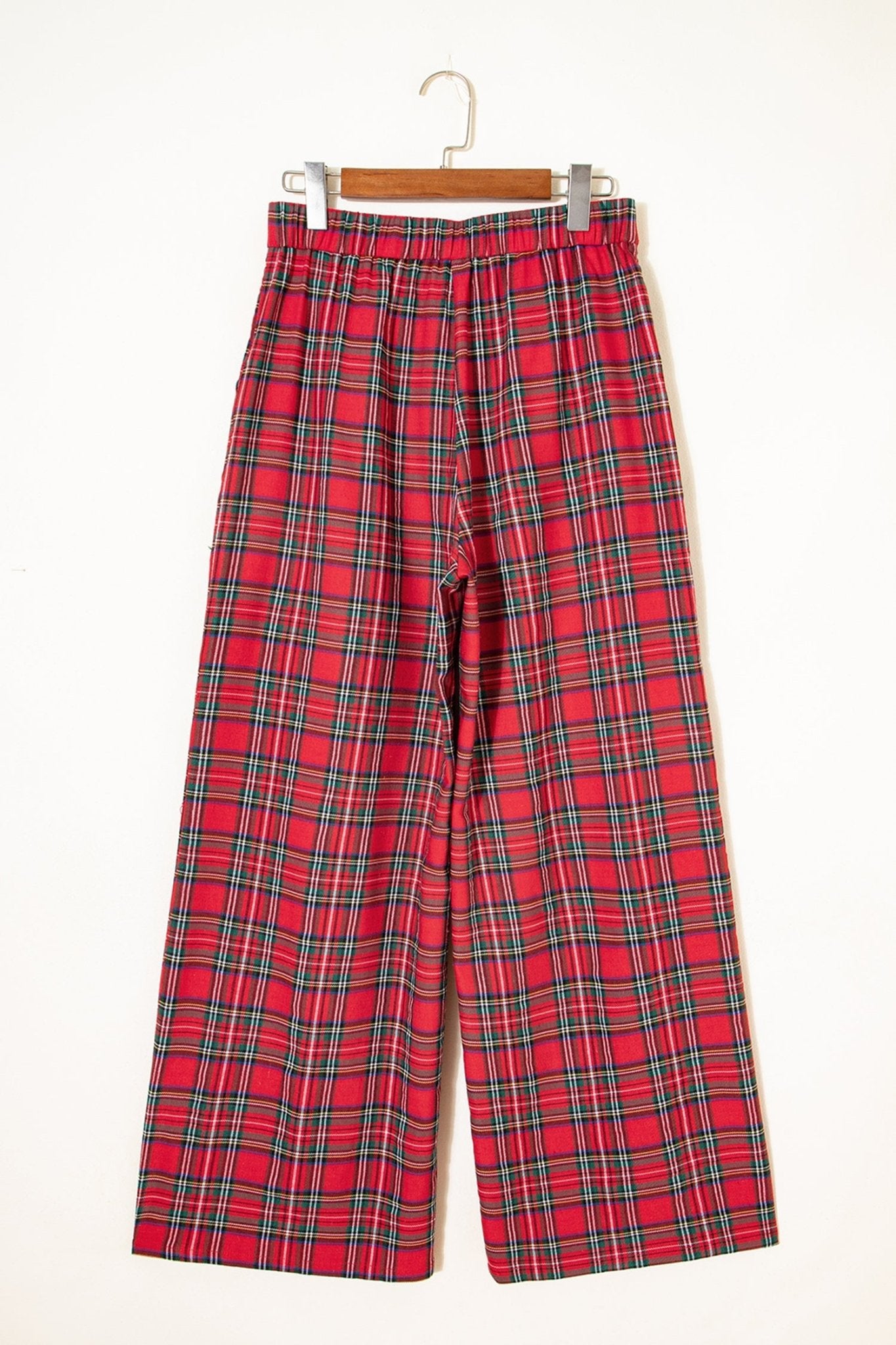 Plaid Pleated Elastic Waist Wide Leg Pants - Rooted & Reckless Co.