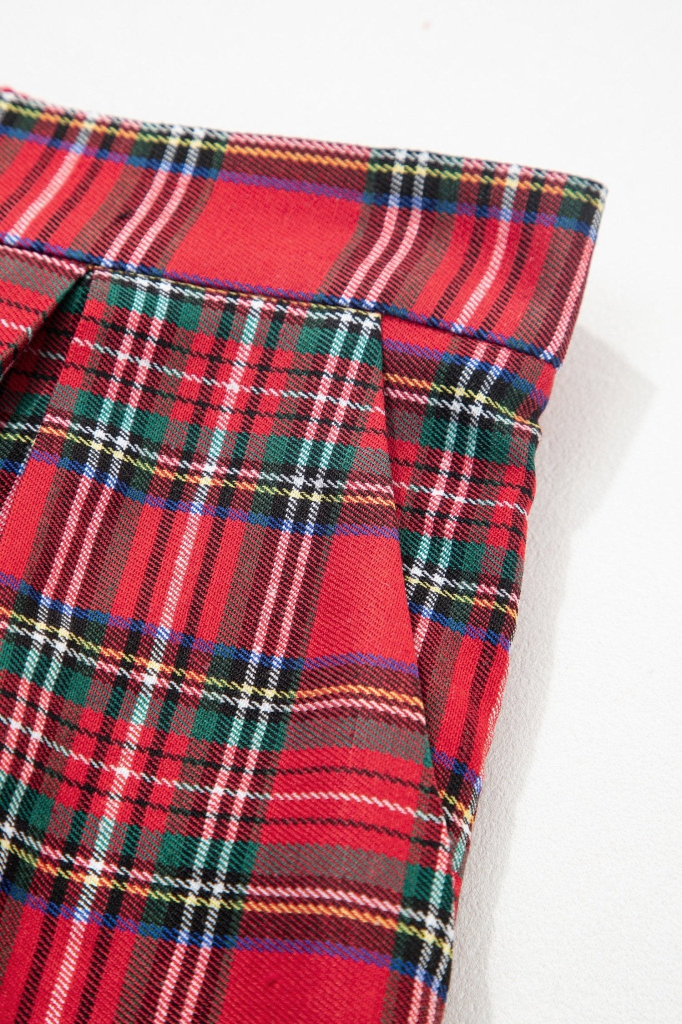 Plaid Pleated Elastic Waist Wide Leg Pants - Rooted & Reckless Co.