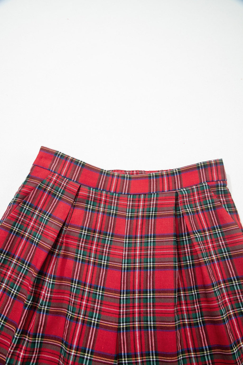 Plaid Pleated Elastic Waist Wide Leg Pants - Rooted & Reckless Co.