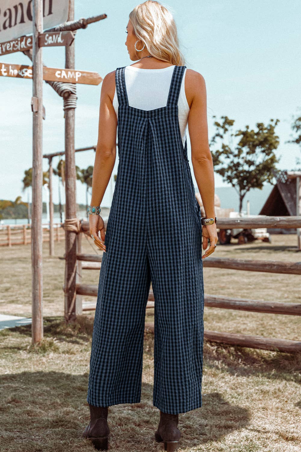 Plaid Print Buttoned Pocketed High Waist Overall - Rooted & Reckless Co.