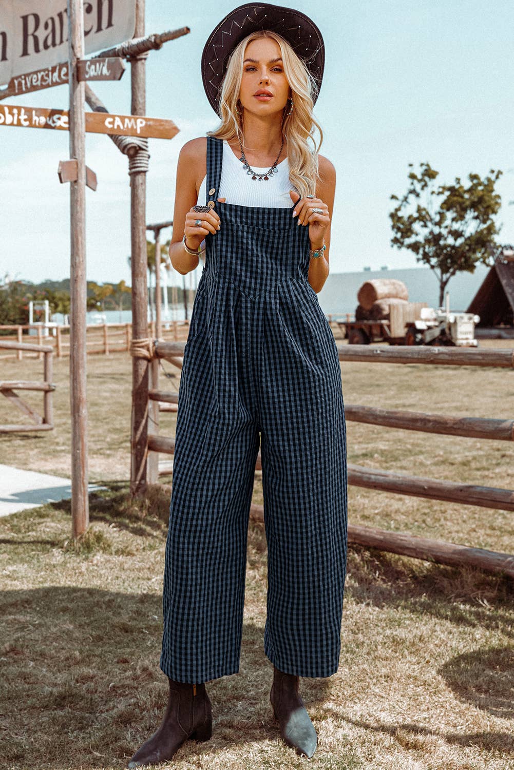Plaid Print Buttoned Pocketed High Waist Overall - Rooted & Reckless Co.