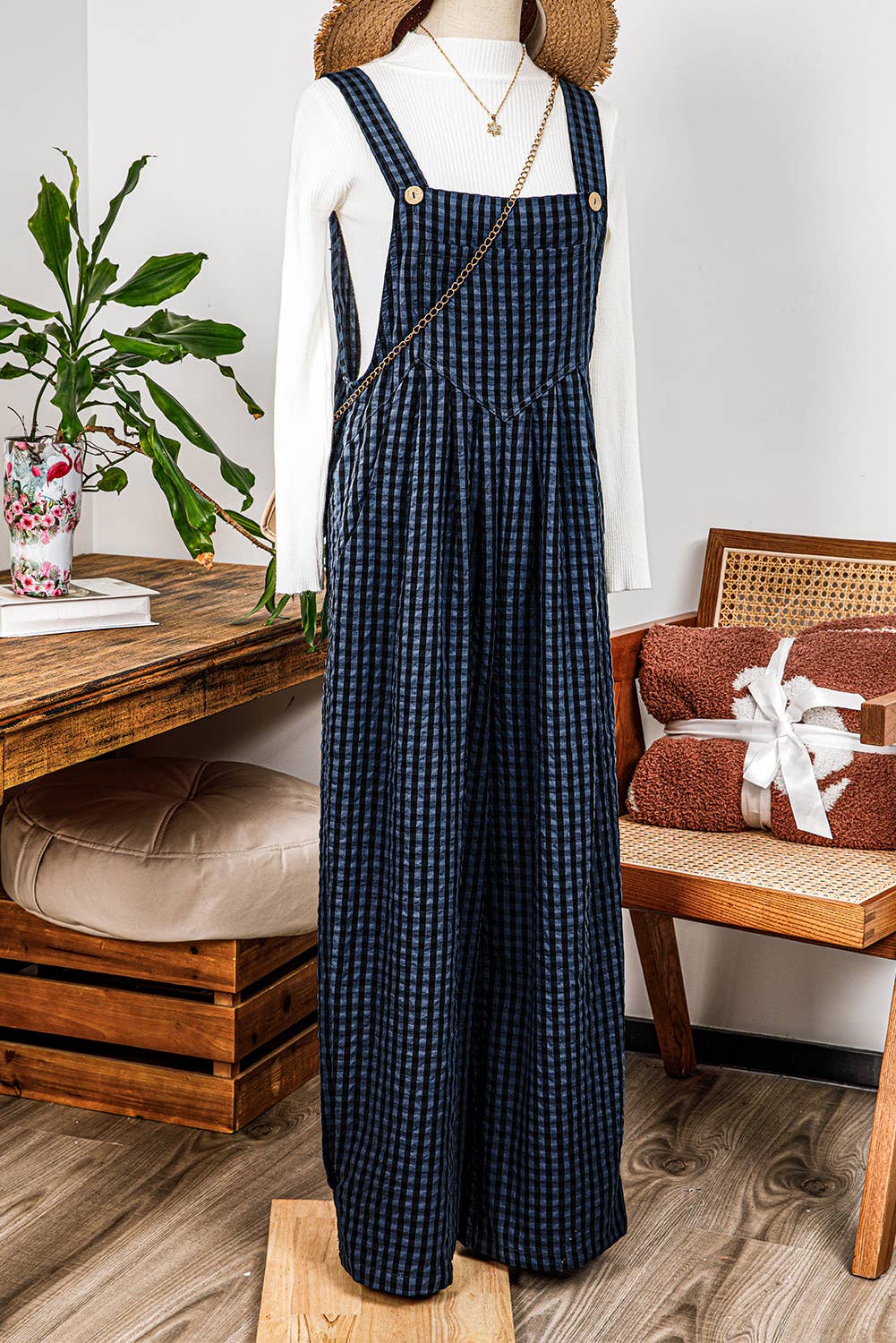 Plaid Print Buttoned Pocketed High Waist Overall - Rooted & Reckless Co.