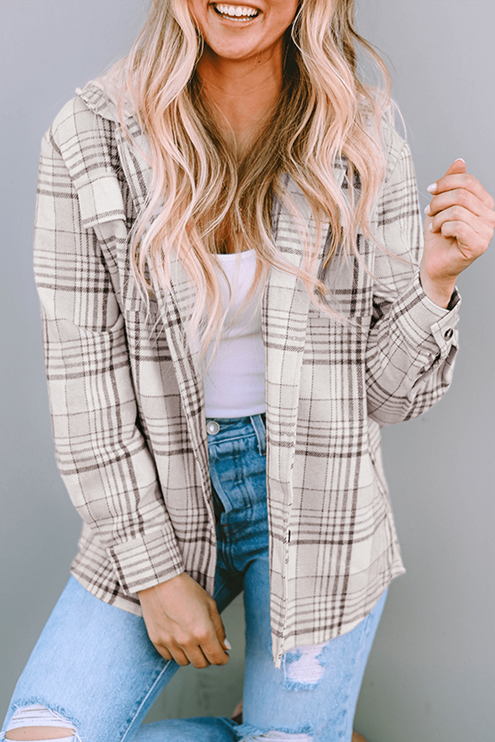 Plaid Removable Hood Buttoned Shacket - Rooted & Reckless Co.