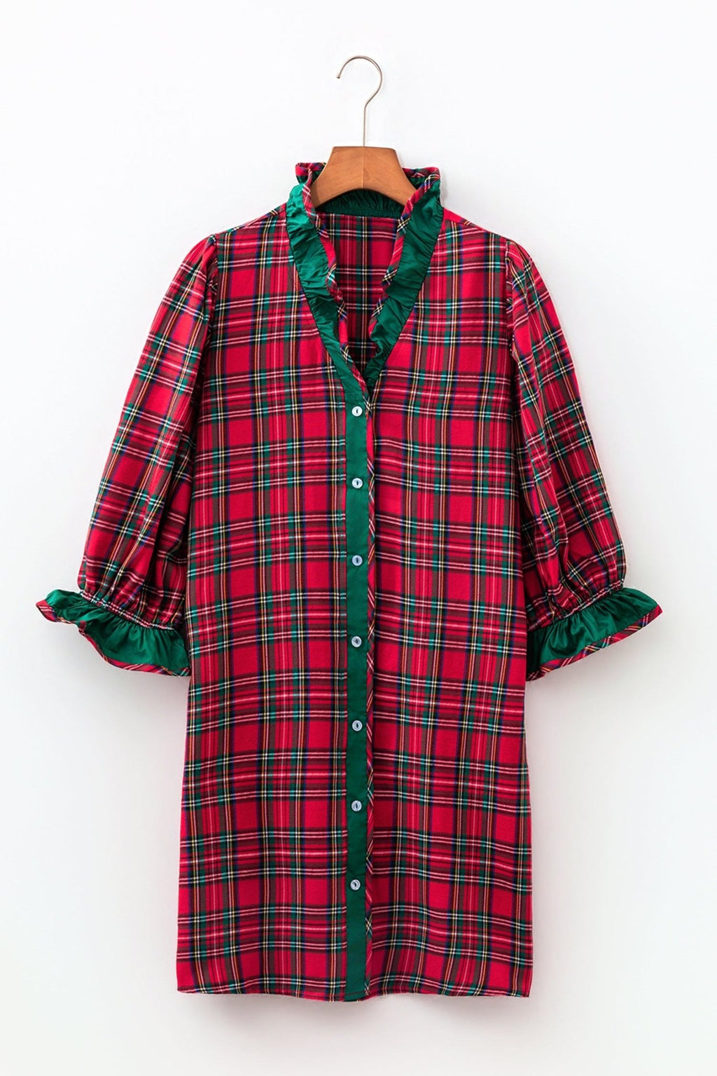 Plaid Ruffle Colorblock Buttoned Mini Dress - Rooted & Reckless Co.