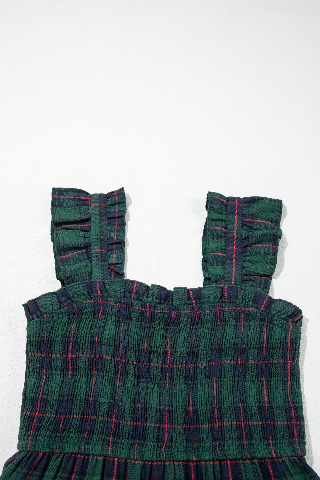 Plaid Ruffle Sleeveless Shirred Tiered Midi Dress - Rooted & Reckless Co.