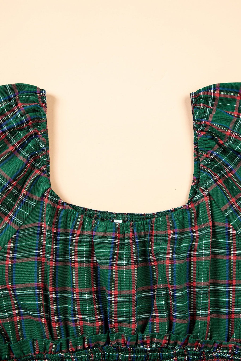 Plaid Shirred Scoop Neck Short Sleeve Mini Dress - Rooted & Reckless Co.