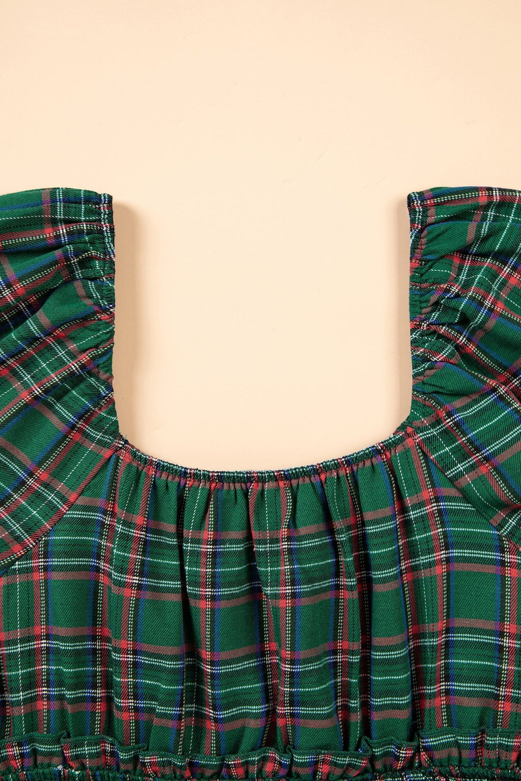 Plaid Shirred Scoop Neck Short Sleeve Mini Dress - Rooted & Reckless Co.