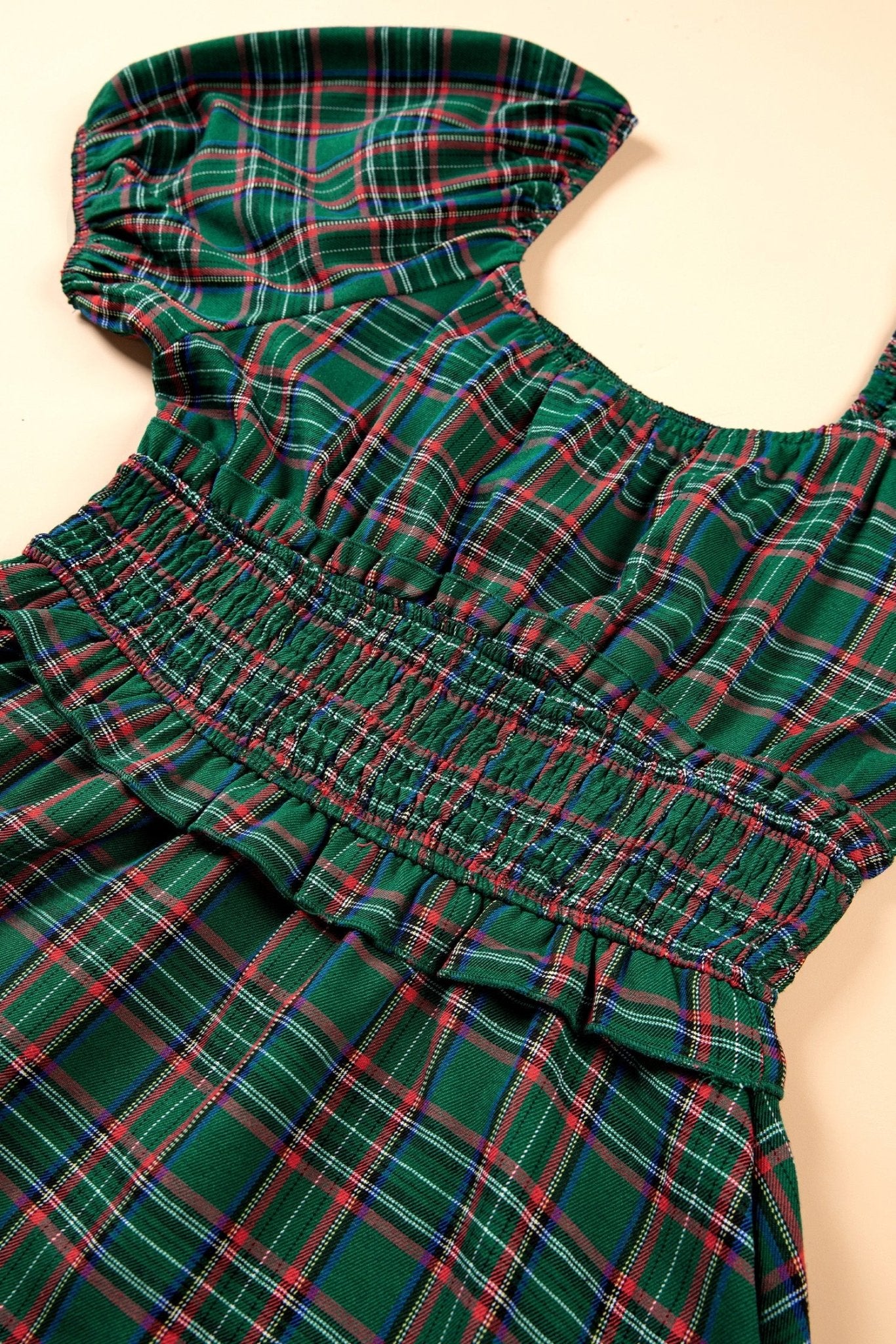 Plaid Shirred Scoop Neck Short Sleeve Mini Dress - Rooted & Reckless Co.