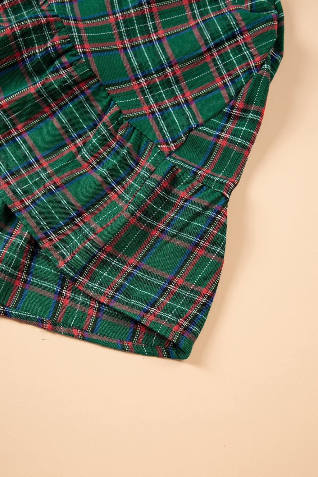 Plaid Shirred Scoop Neck Short Sleeve Mini Dress - Rooted & Reckless Co.
