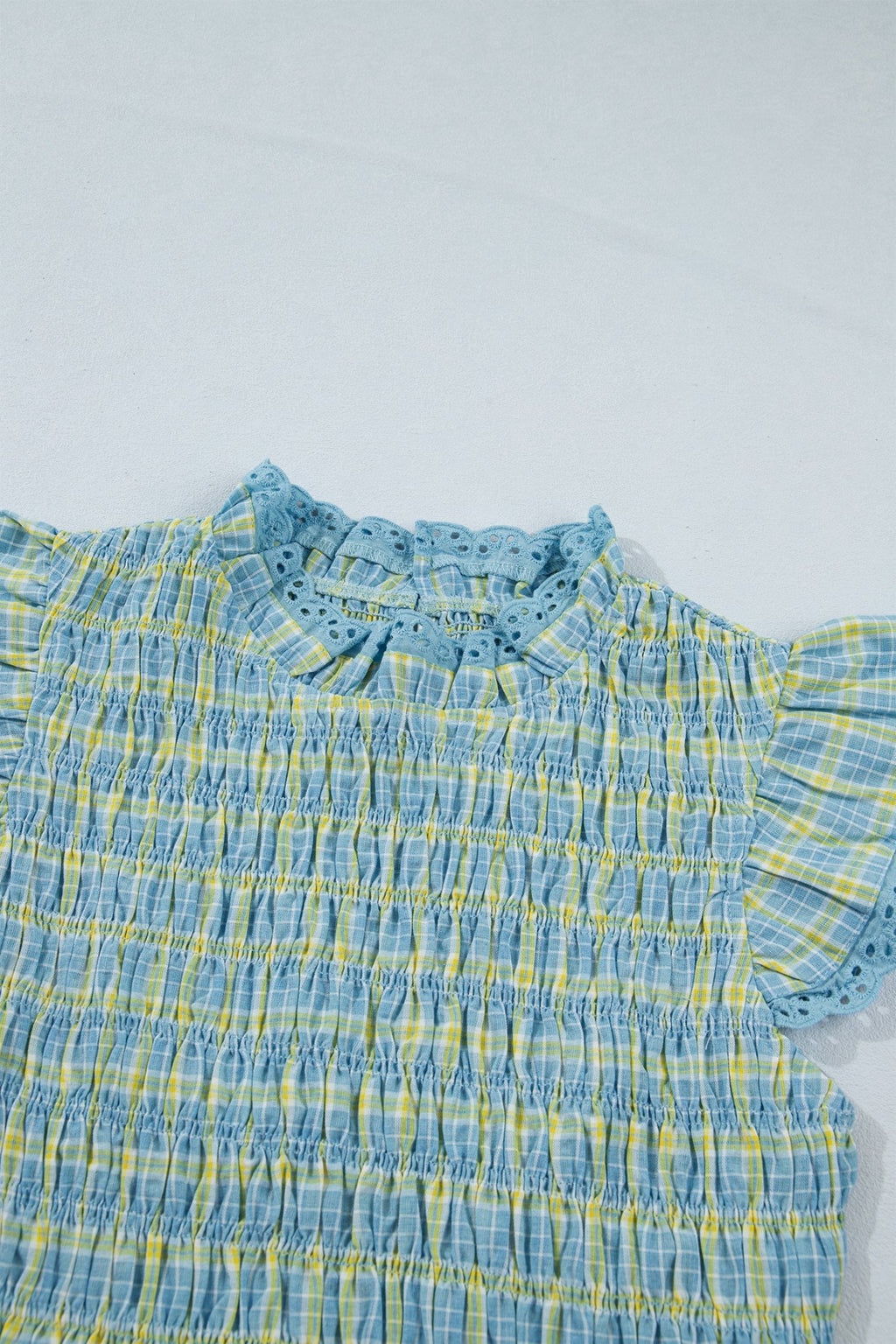 Plaid Smocked Lace Trim Tank Top - Rooted & Reckless Co.