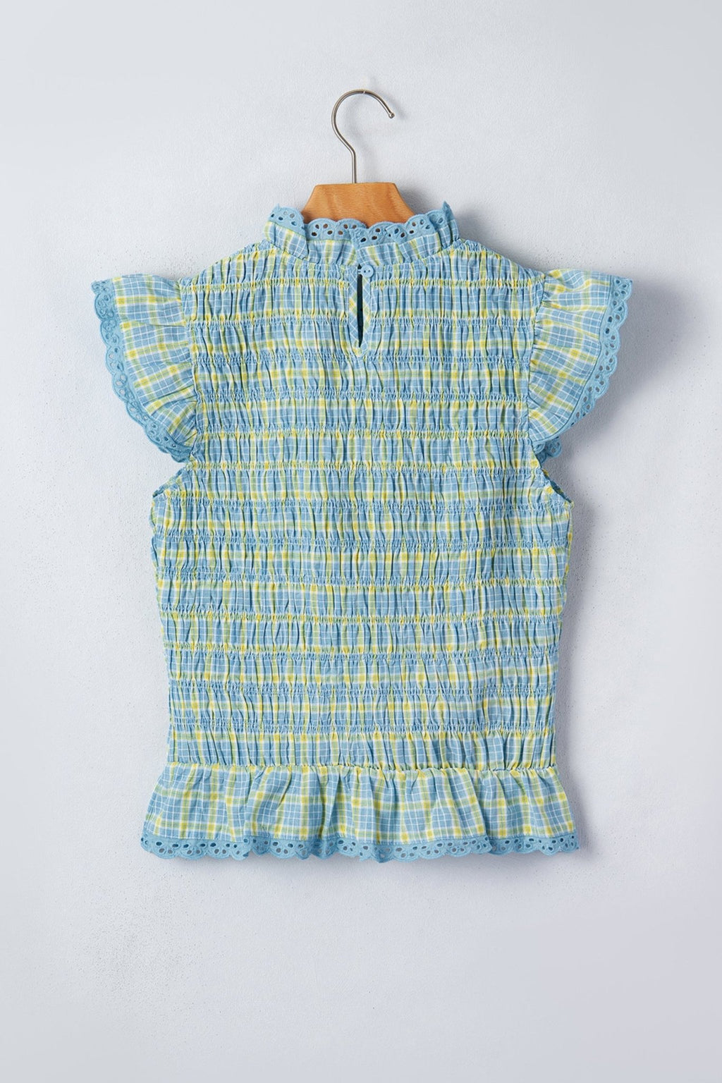 Plaid Smocked Lace Trim Tank Top - Rooted & Reckless Co.