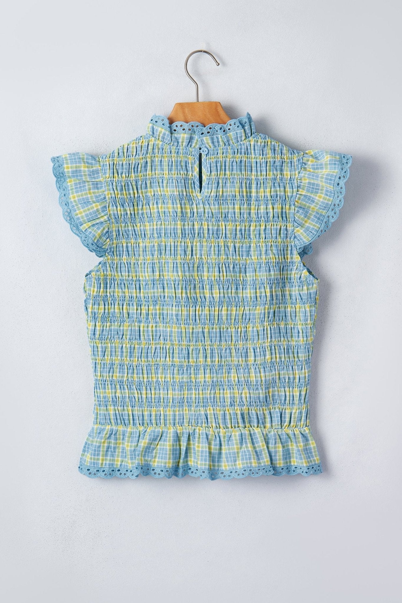 Plaid Smocked Lace Trim Tank Top - Rooted & Reckless Co.