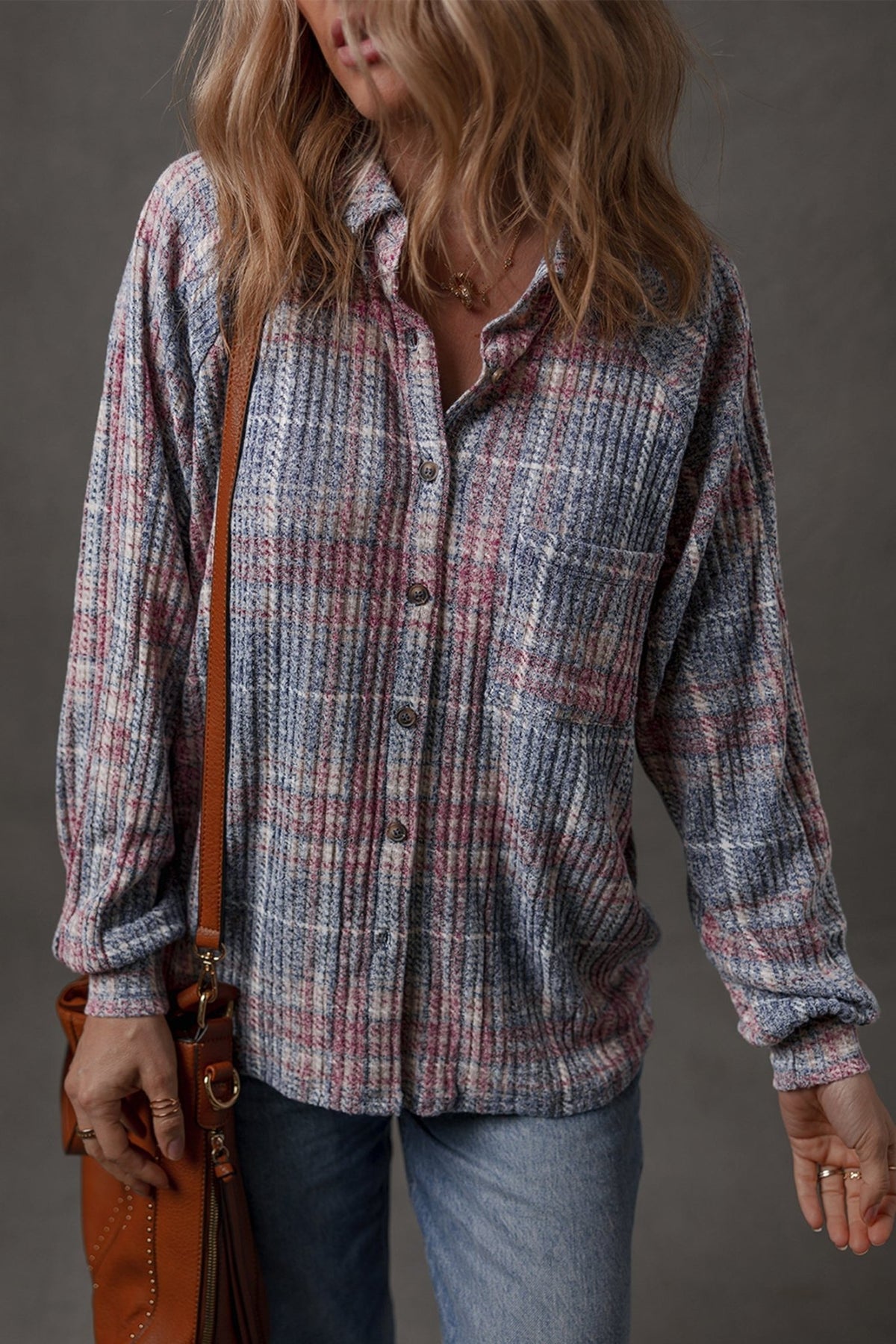 Plaid Textured Button-Up Chest Pocket Shirt - Rooted & Reckless Co.