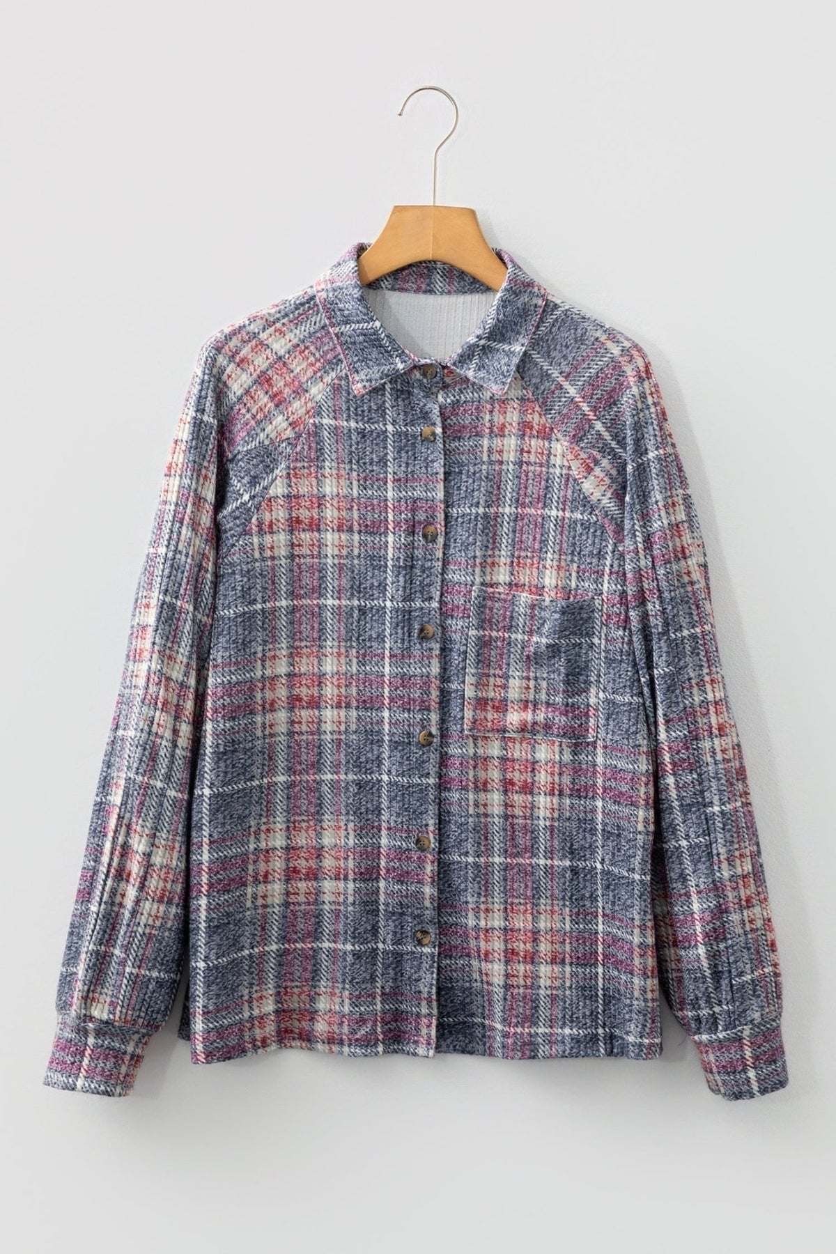 Plaid Textured Button-Up Chest Pocket Shirt - Rooted & Reckless Co.