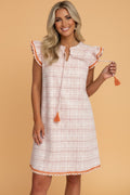 Plaid Textured Contrast Trim Tassel-Tie Mini Dress - Rooted & Reckless Co.
