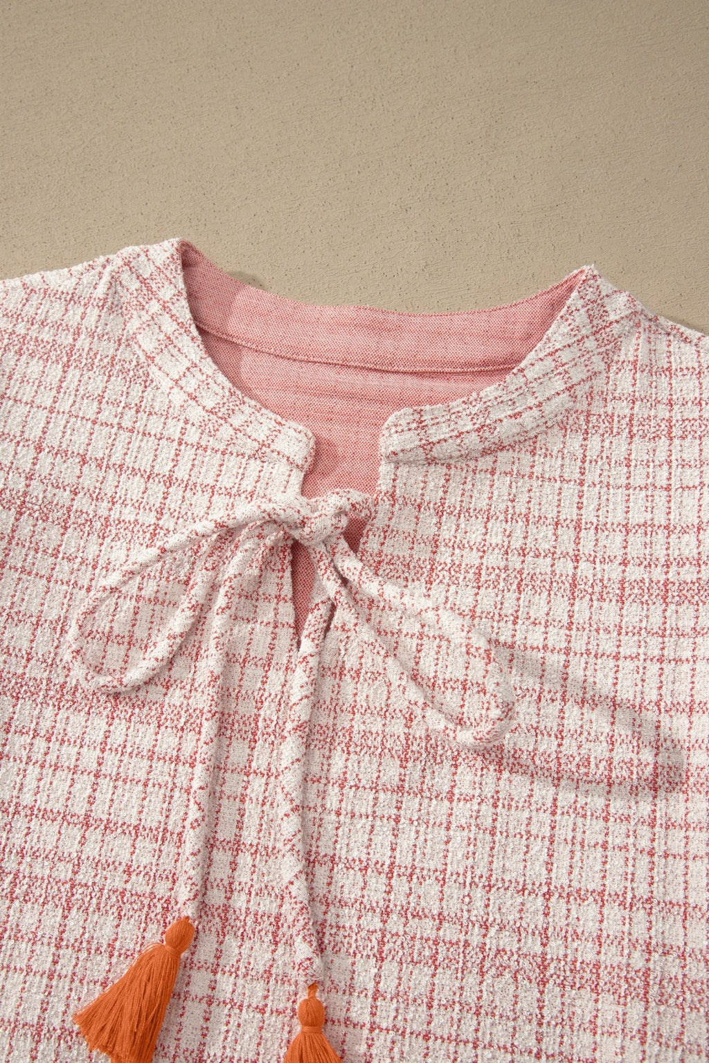 Plaid Textured Contrast Trim Tassel-Tie Mini Dress - Rooted & Reckless Co.