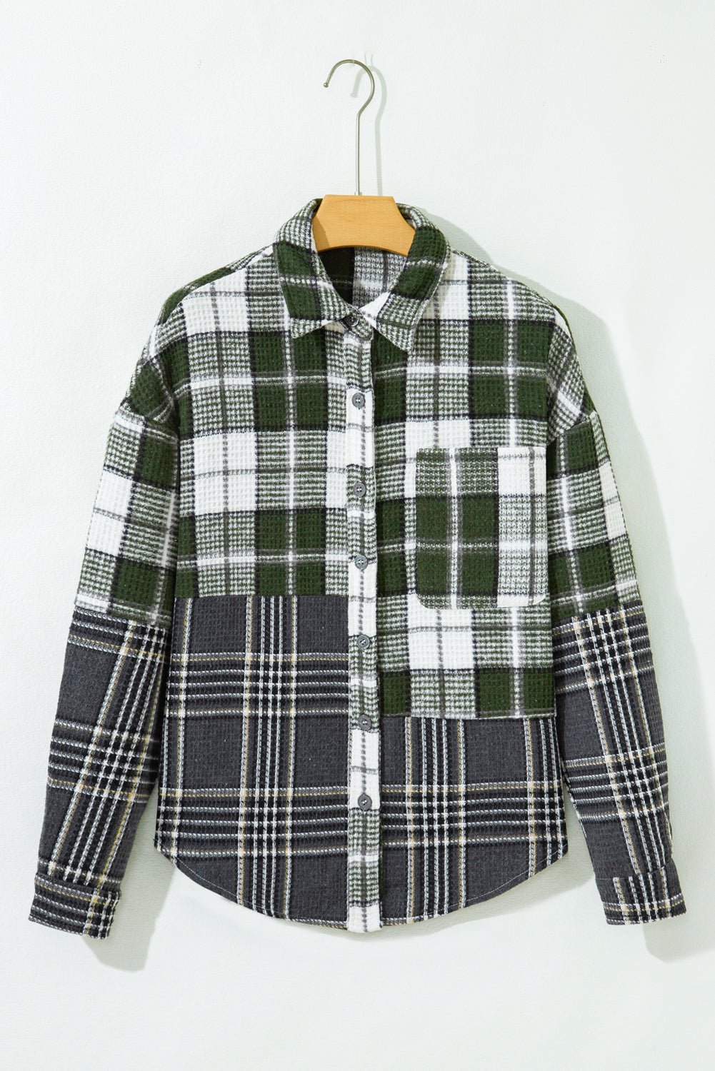 Plaid Textured Knit Button-Up Shacket - Rooted & Reckless Co.