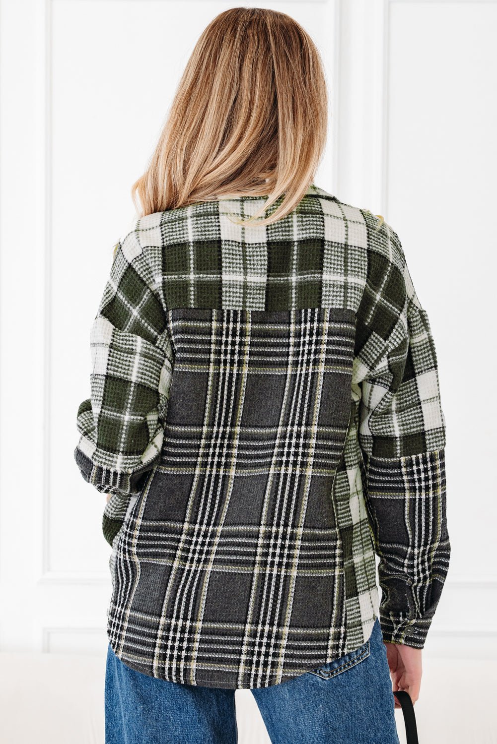 Plaid Textured Knit Button-Up Shacket - Rooted & Reckless Co.