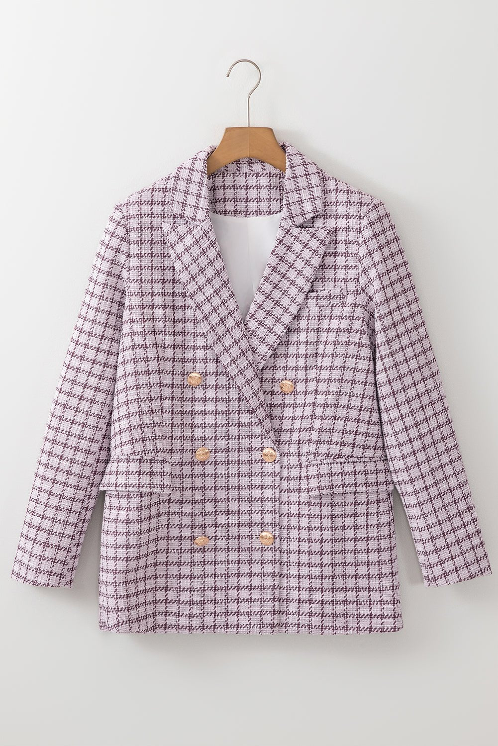 Plaid Tweed Long Sleeve Buttoned Blazer - Rooted & Reckless Co.
