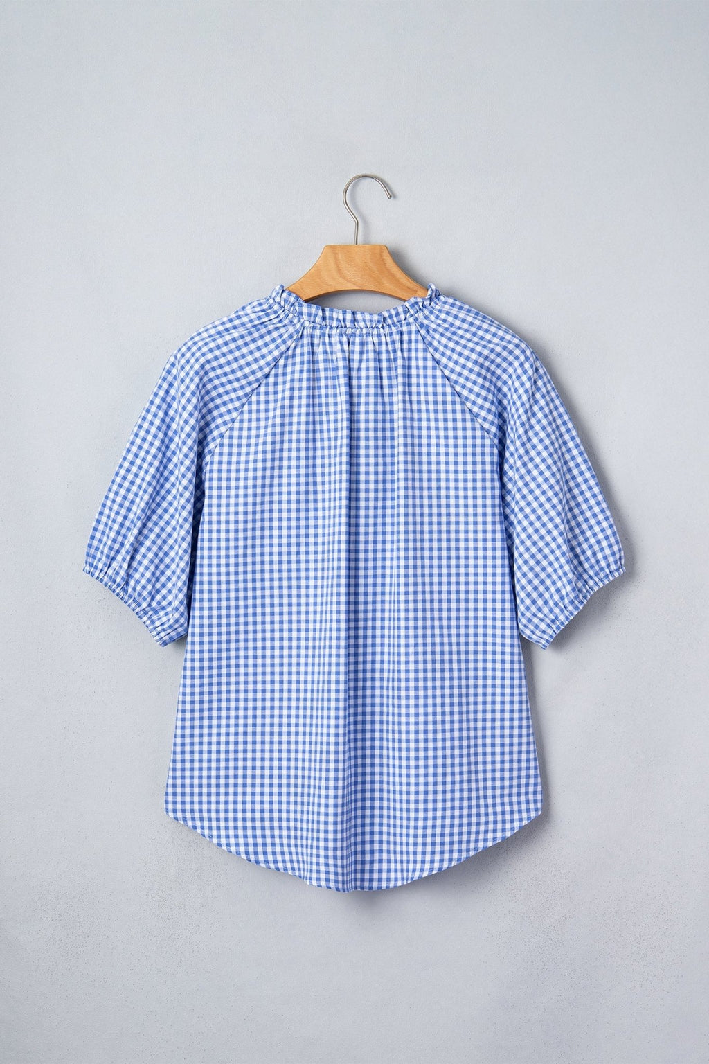 Plaid V-Neck Puff Sleeve Blouse - Rooted & Reckless Co.