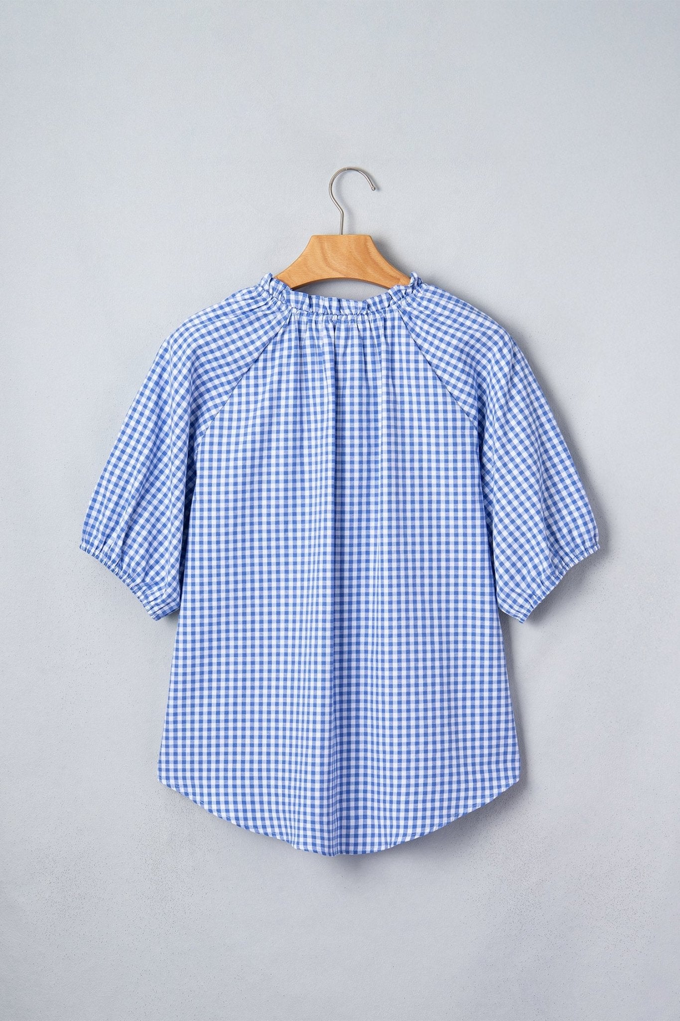 Plaid V-Neck Puff Sleeve Blouse - Rooted & Reckless Co.