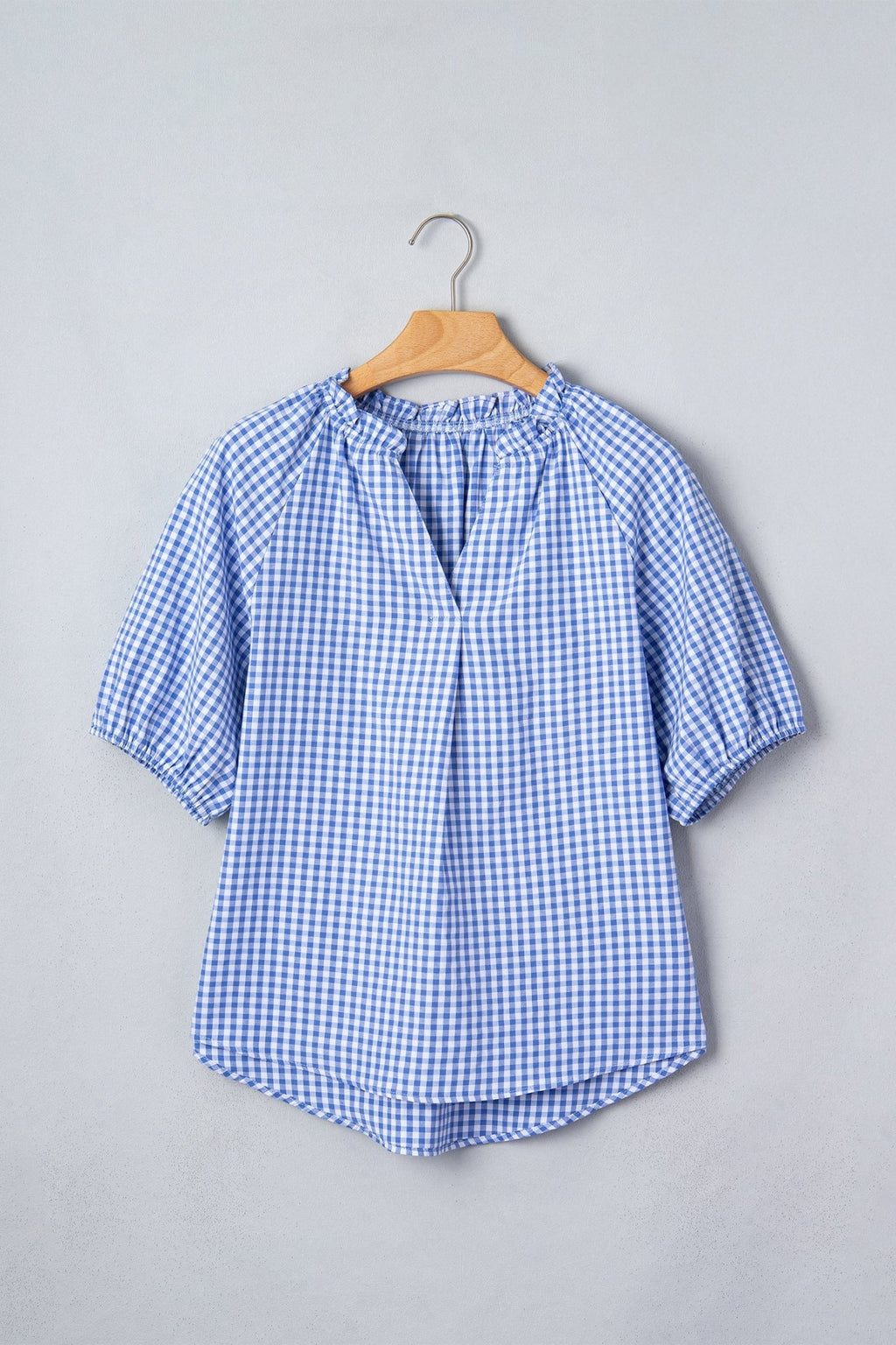 Plaid V-Neck Puff Sleeve Blouse - Rooted & Reckless Co.