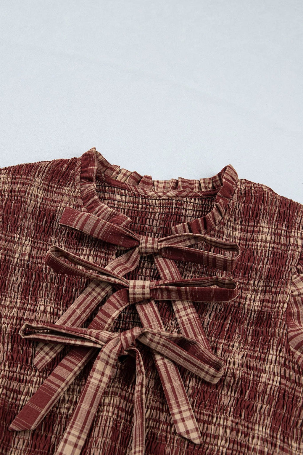 Plaid Vintage Knot Front Smocked High Waist Midi Dress - Rooted & Reckless Co.