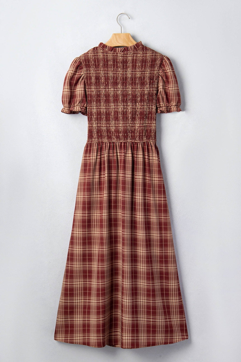 Plaid Vintage Knot Front Smocked High Waist Midi Dress - Rooted & Reckless Co.