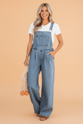 Pleated Wide Leg Pocketed Denim Jumpsuit - Rooted & Reckless Co.
