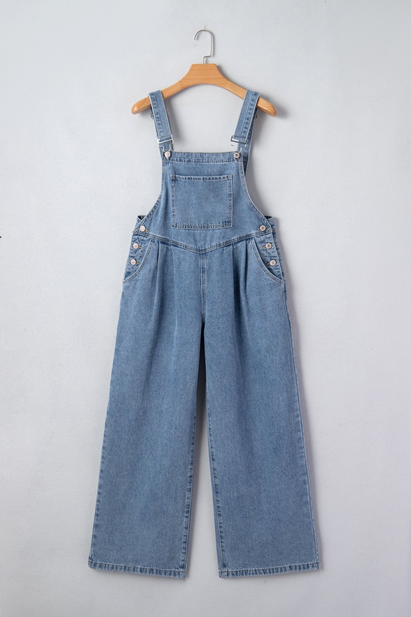 Pleated Wide Leg Pocketed Denim Jumpsuit - Rooted & Reckless Co.