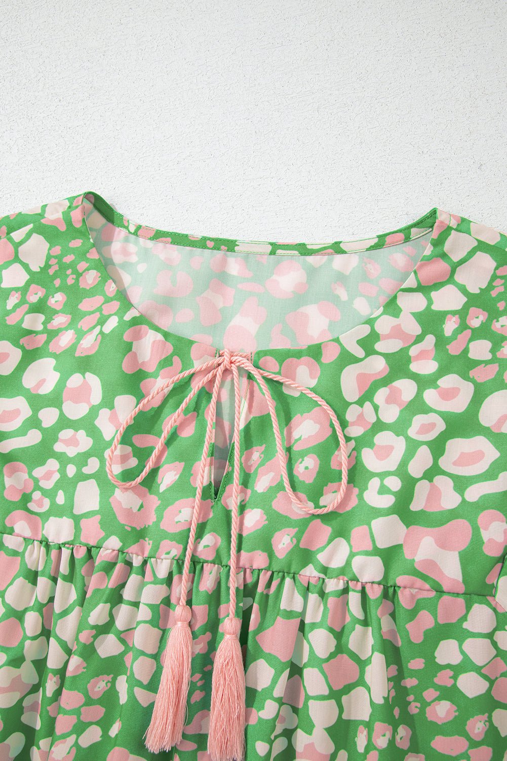 Plus Size Abstract Leopard Tassel Tie Blouse - Rooted & Reckless Co.