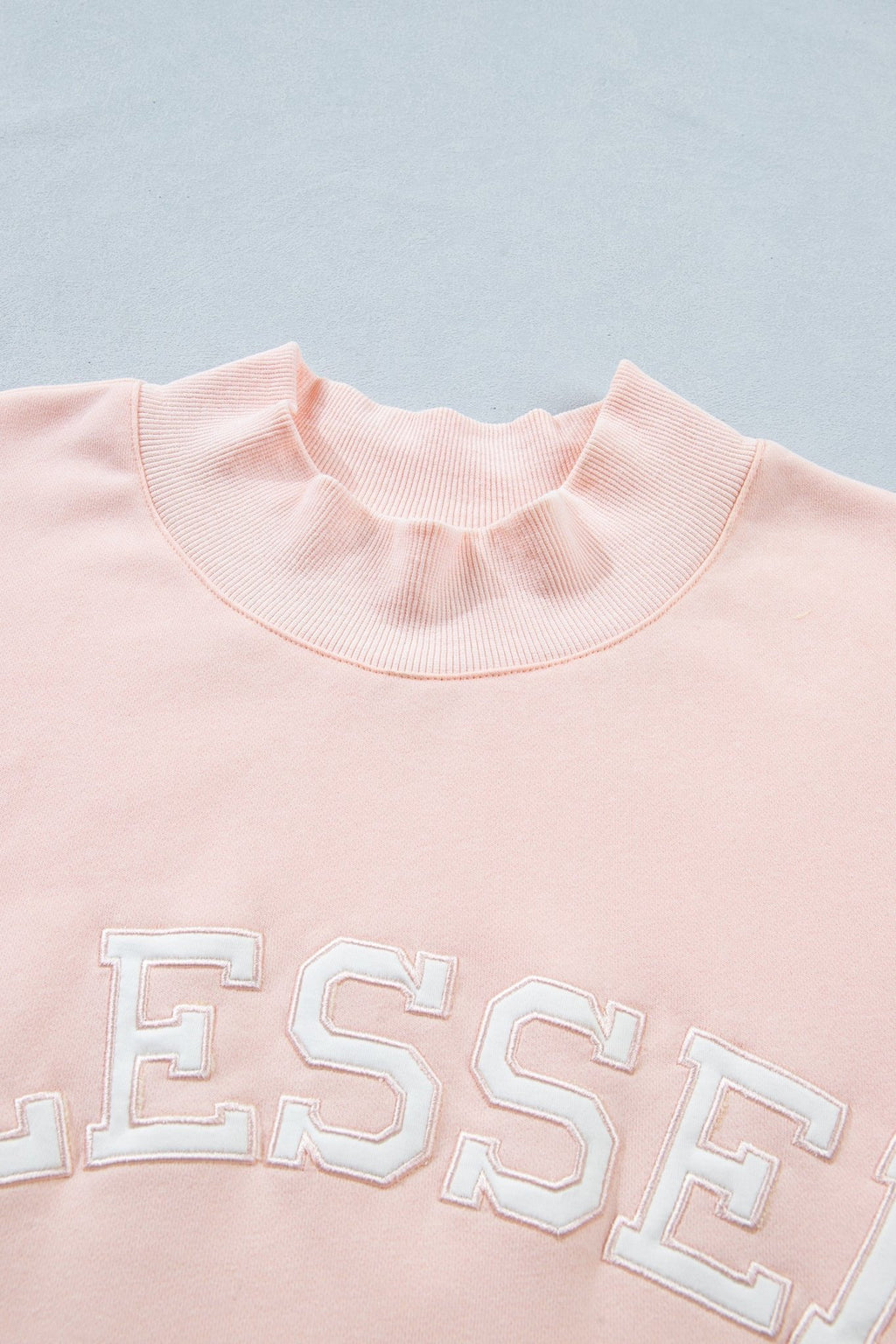 Plus Size BLESSED Embroidered Patch Mock Neck Sweatshirt - Rooted & Reckless Co.