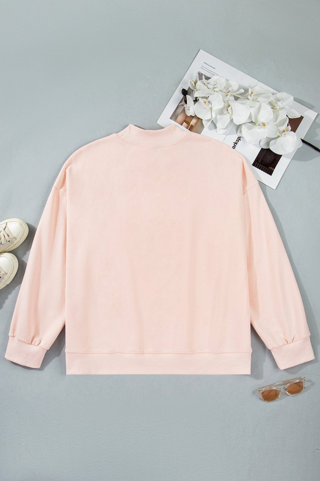 Plus Size BLESSED Embroidered Patch Mock Neck Sweatshirt - Rooted & Reckless Co.