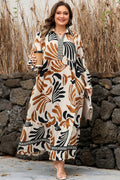 Plus Size Boho Abstract Long Sleeve Maxi Dress - Rooted & Reckless Co.