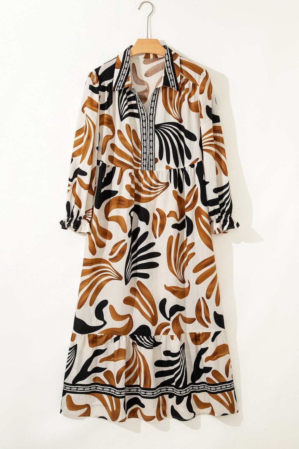 Plus Size Boho Abstract Long Sleeve Maxi Dress - Rooted & Reckless Co.
