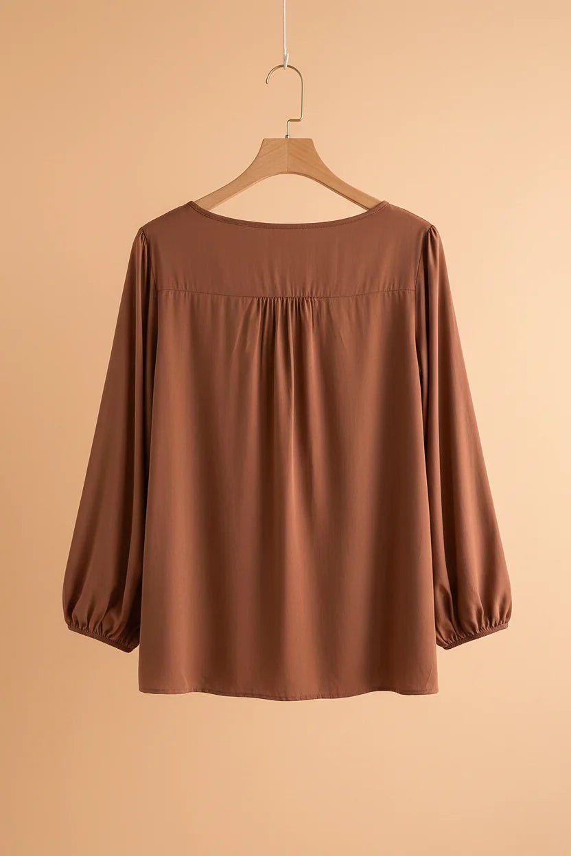 Plus Size Boho Embroidered Tassel Tie Long Sleeve Blouse - Rooted & Reckless Co.