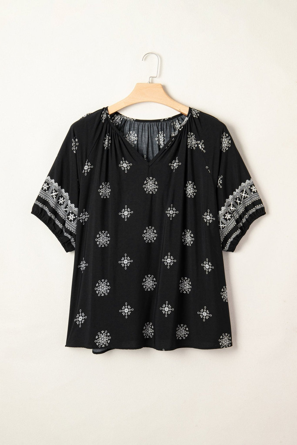 Plus Size Boho Floral Boho Notch V-Neck Top - Rooted & Reckless Co.