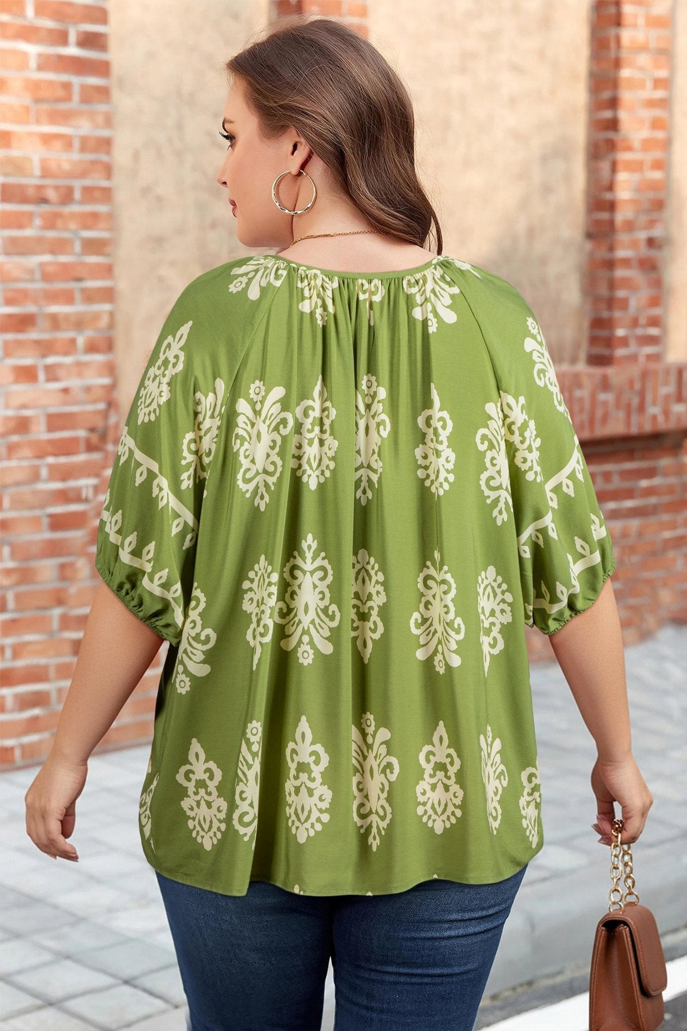Plus Size Boho Floral Boho Notch V-Neck Top - Rooted & Reckless Co.