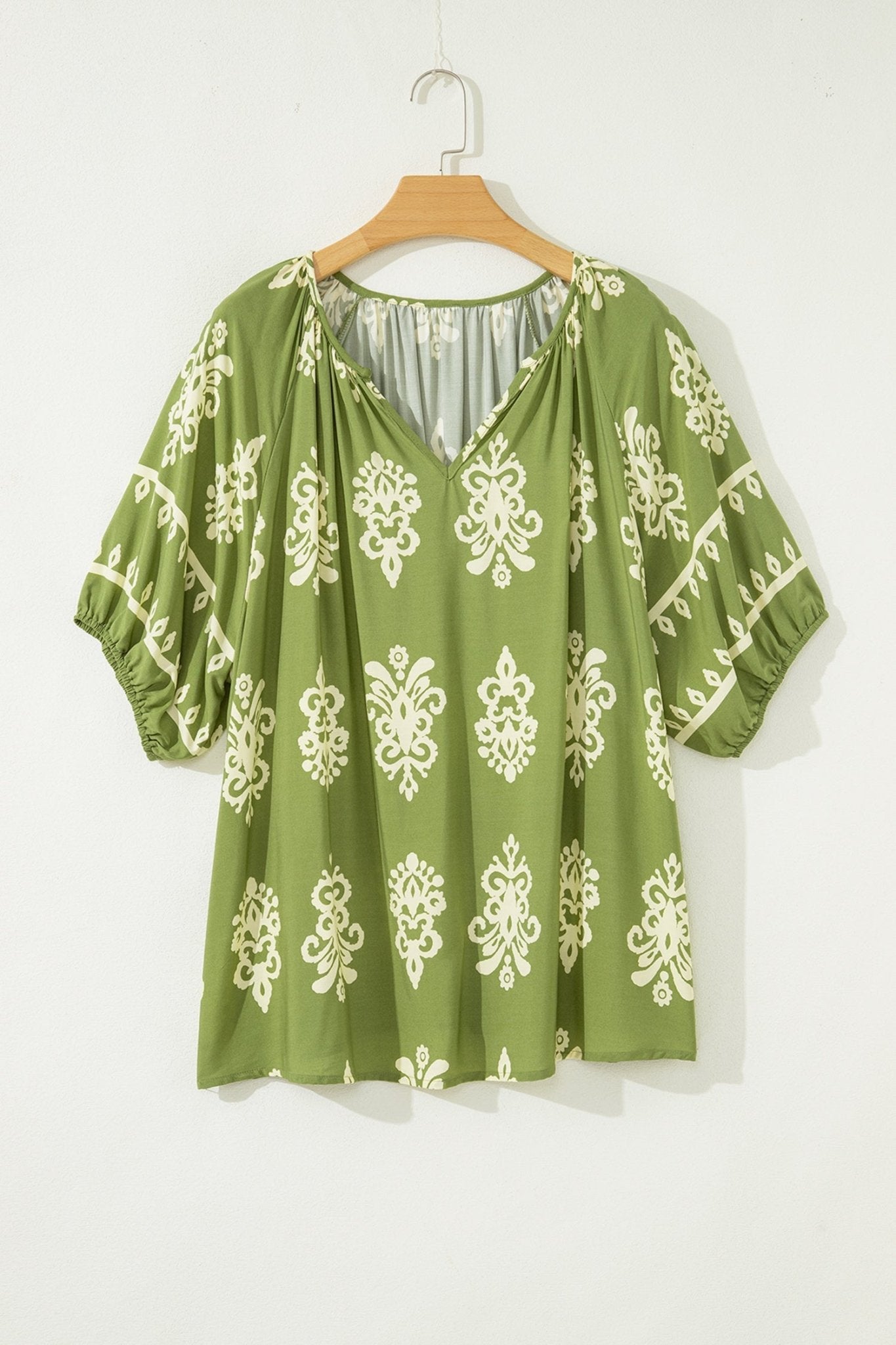 Plus Size Boho Floral Boho Notch V-Neck Top - Rooted & Reckless Co.