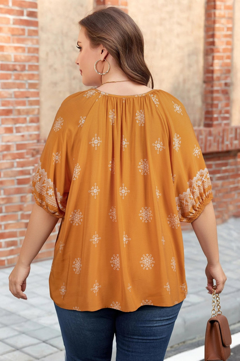 Plus Size Boho Floral Boho Notch V-Neck Top - Rooted & Reckless Co.