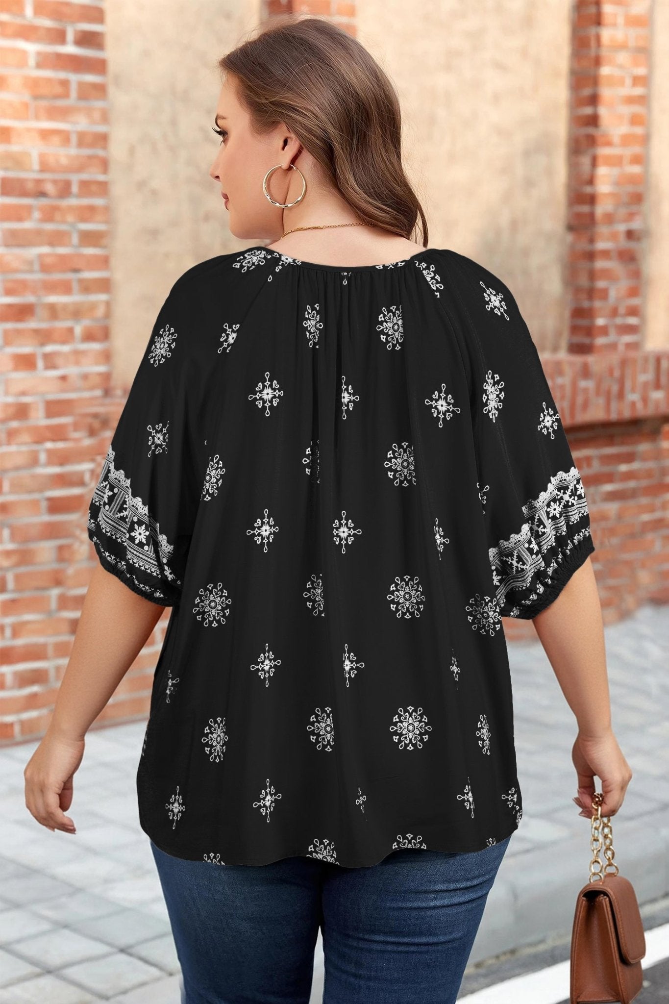 Plus Size Boho Floral Boho Notch V-Neck Top - Rooted & Reckless Co.