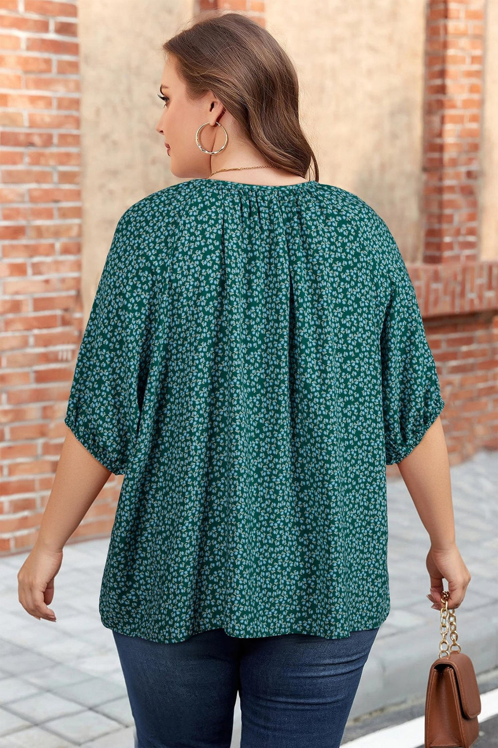 Plus Size Boho Floral Boho Notch V-Neck Top - Rooted & Reckless Co.