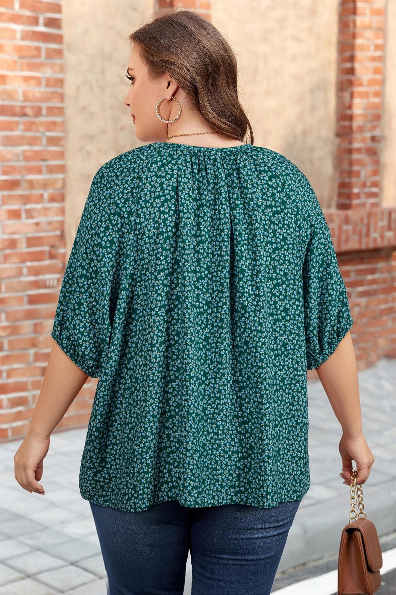 Plus Size Boho Floral Boho Notch V-Neck Top - Rooted & Reckless Co.